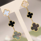 ??MIRA?¡¥CLOVER EARRINGS GOLD ONYX MOP 3 MOTIF