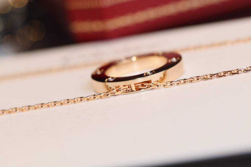 ??MIRA?¡¥LOVE NECKLACE 16MM 6 DIAMONDS PINK GOLD