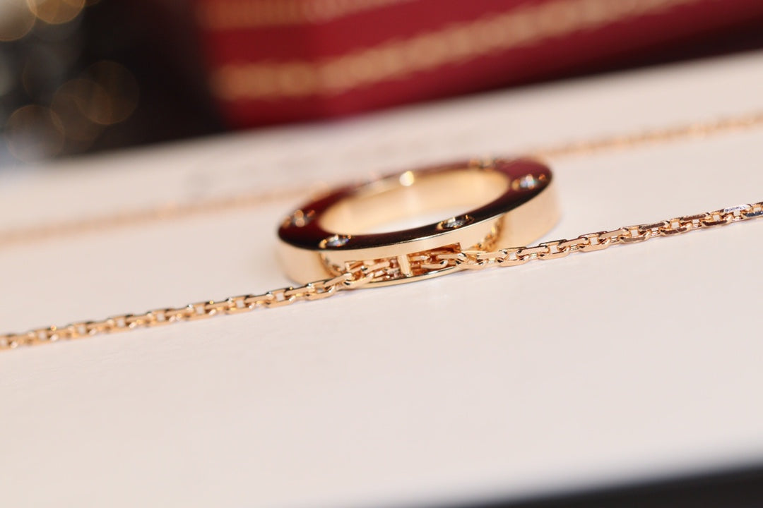 ??MIRA?¡¥LOVE NECKLACE 16MM 6 DIAMONDS PINK GOLD