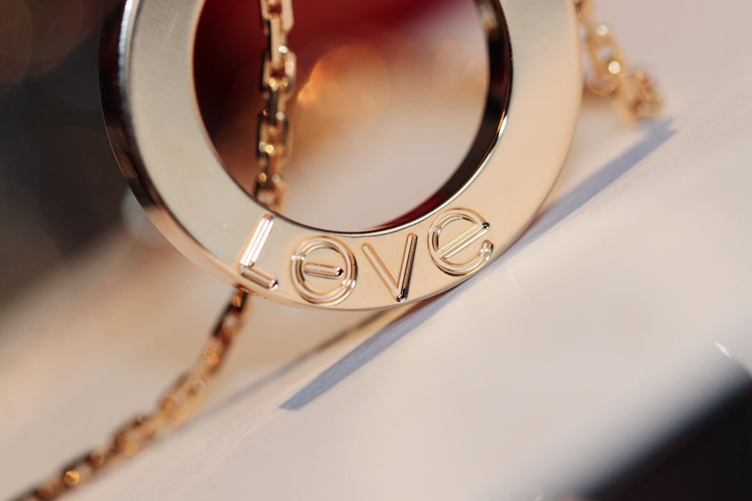 ??MIRA?¡¥LOVE NECKLACE 16MM 6 DIAMONDS PINK GOLD