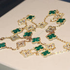 ??MIRA?¡¥CLOVER 20 MOTIFS MALACHITE DIAMOND NECKLACE