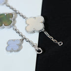 ??MIRA?¡¥CLOVER BRACELET 5 MOTIFS MOP CHALCEDONY SILVER