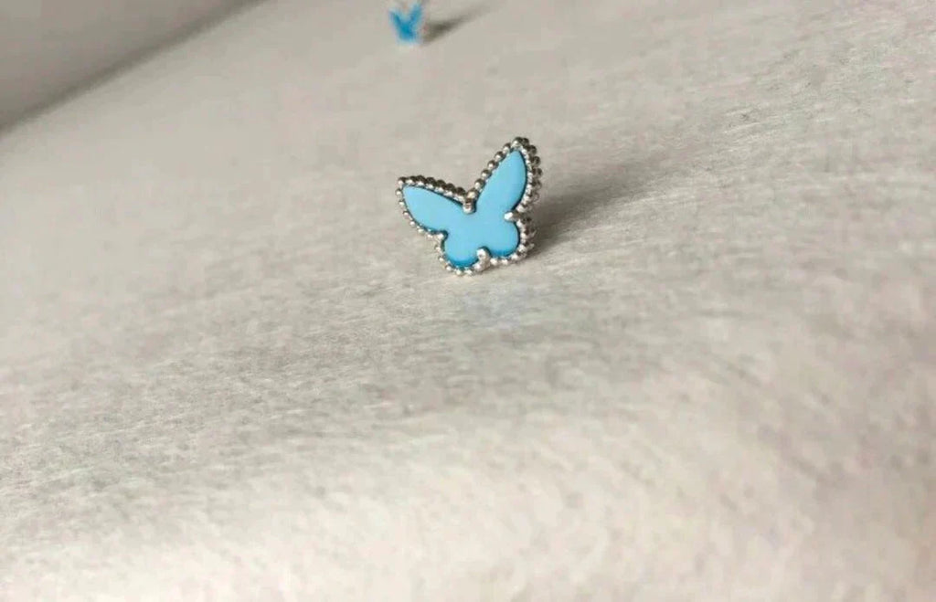 ??MIRA?¡¥BUTTERFLY TURQUOISE EARRINGS SILVER