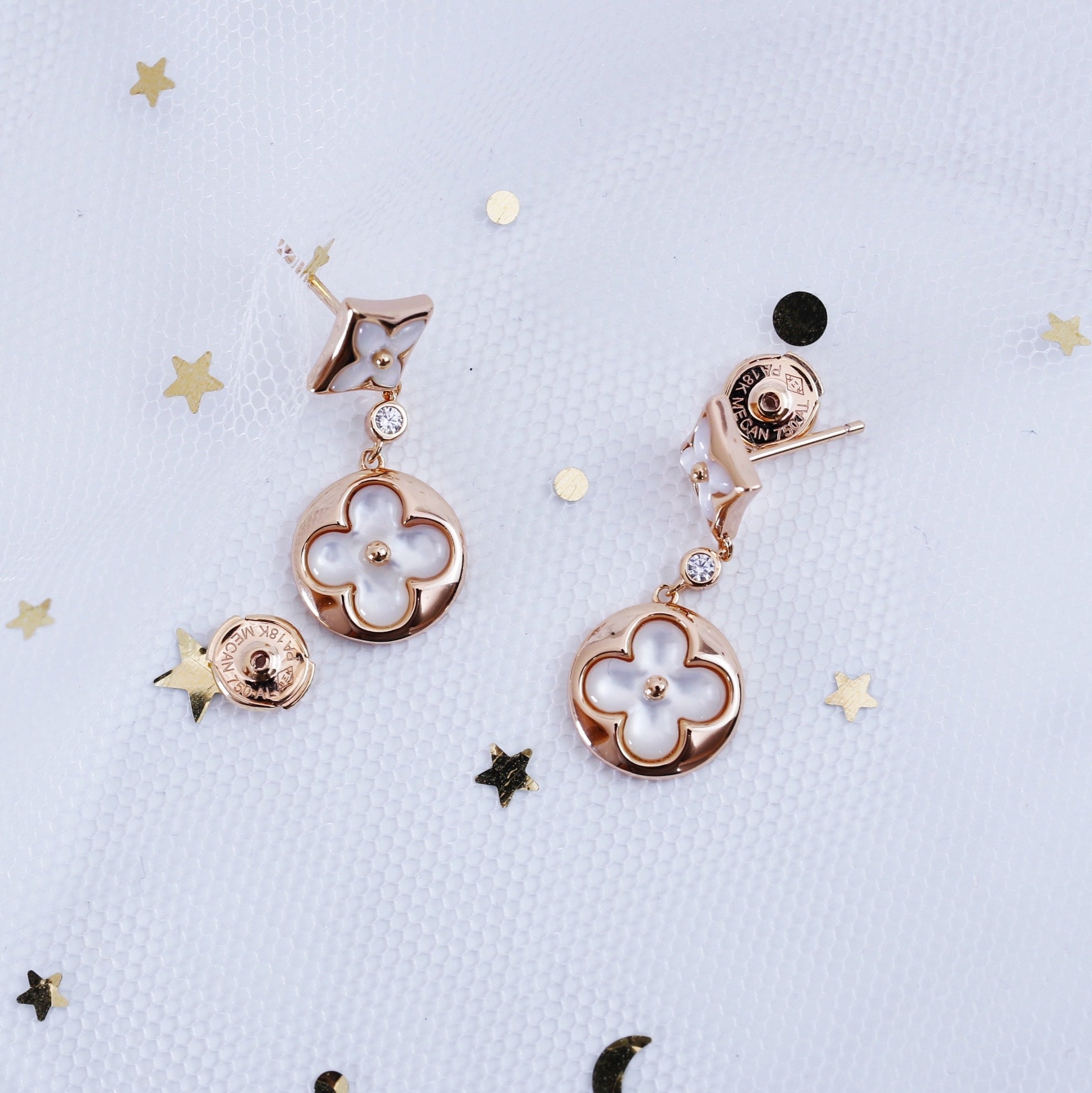 ??MIRA?¡¥STAR AND SUN PINK GOLD MOP DROP EARRINGS