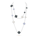 ??MIRA?¡¥CLOVER 16 MOTIF CHALCEDONY MOP SILVER NECKLACE