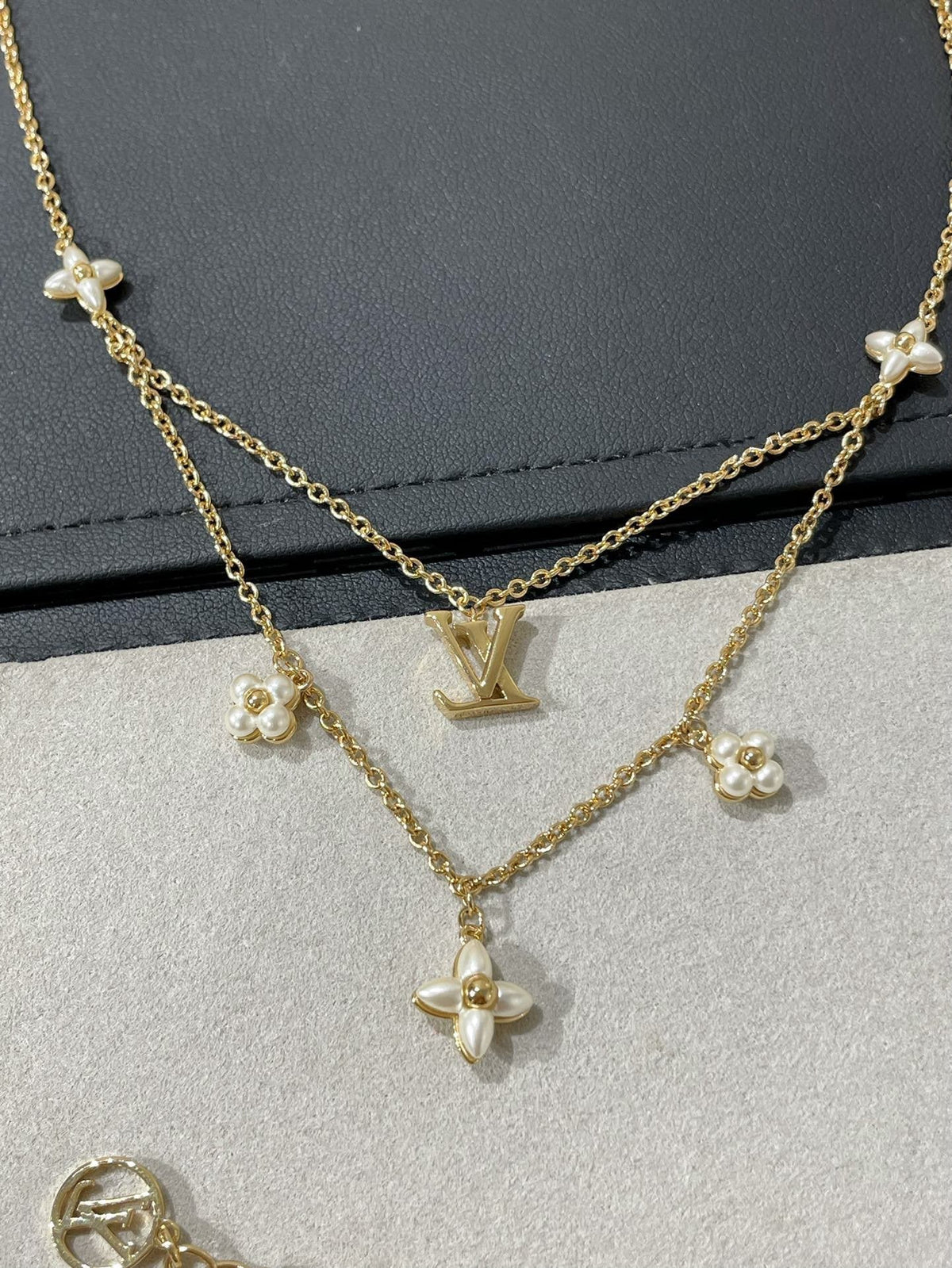 ??MIRA?¡¥FLOWERGRAM GOLD MOP DOUBLE ROW NECKLACE
