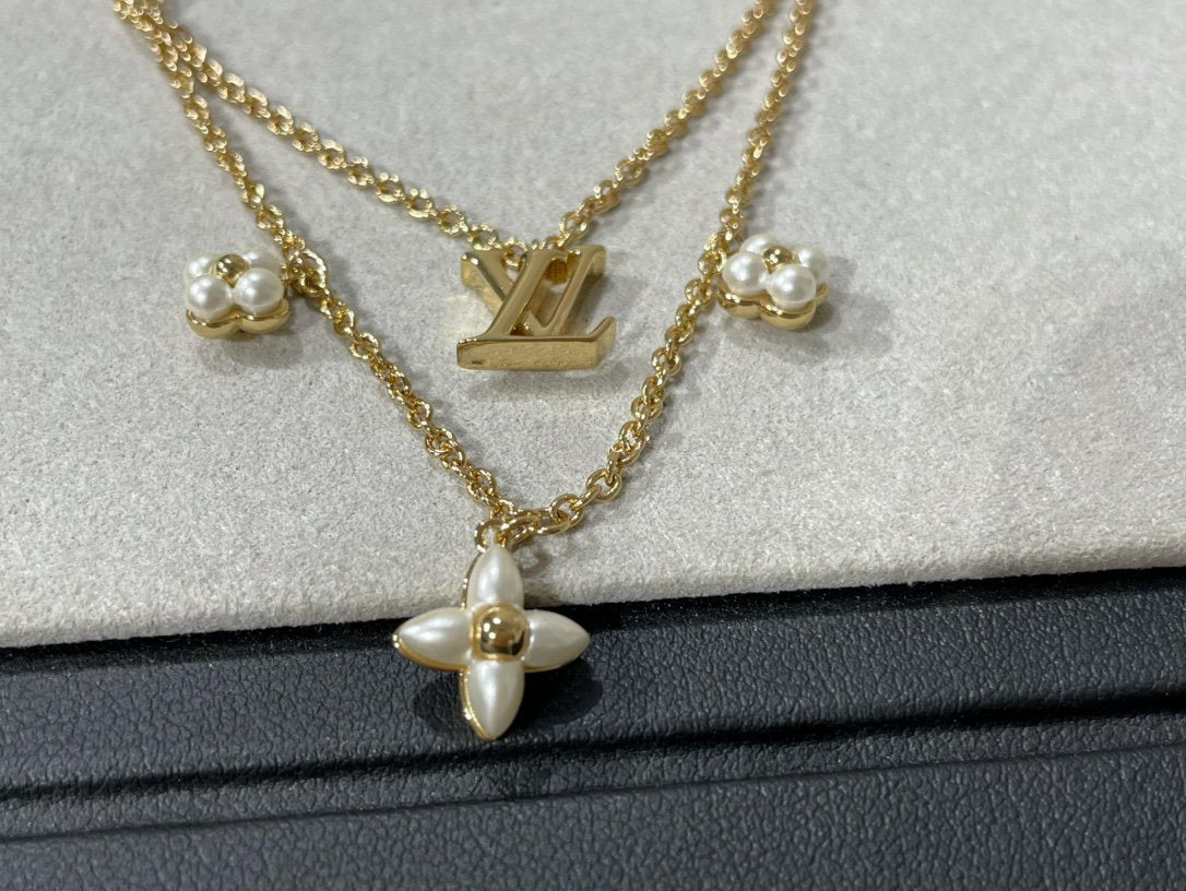 ??MIRA?¡¥FLOWERGRAM GOLD MOP DOUBLE ROW NECKLACE