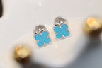 ??MIRA?¡¥CLOVER MINI TURQUOISE SILVER STUD EARRINGS