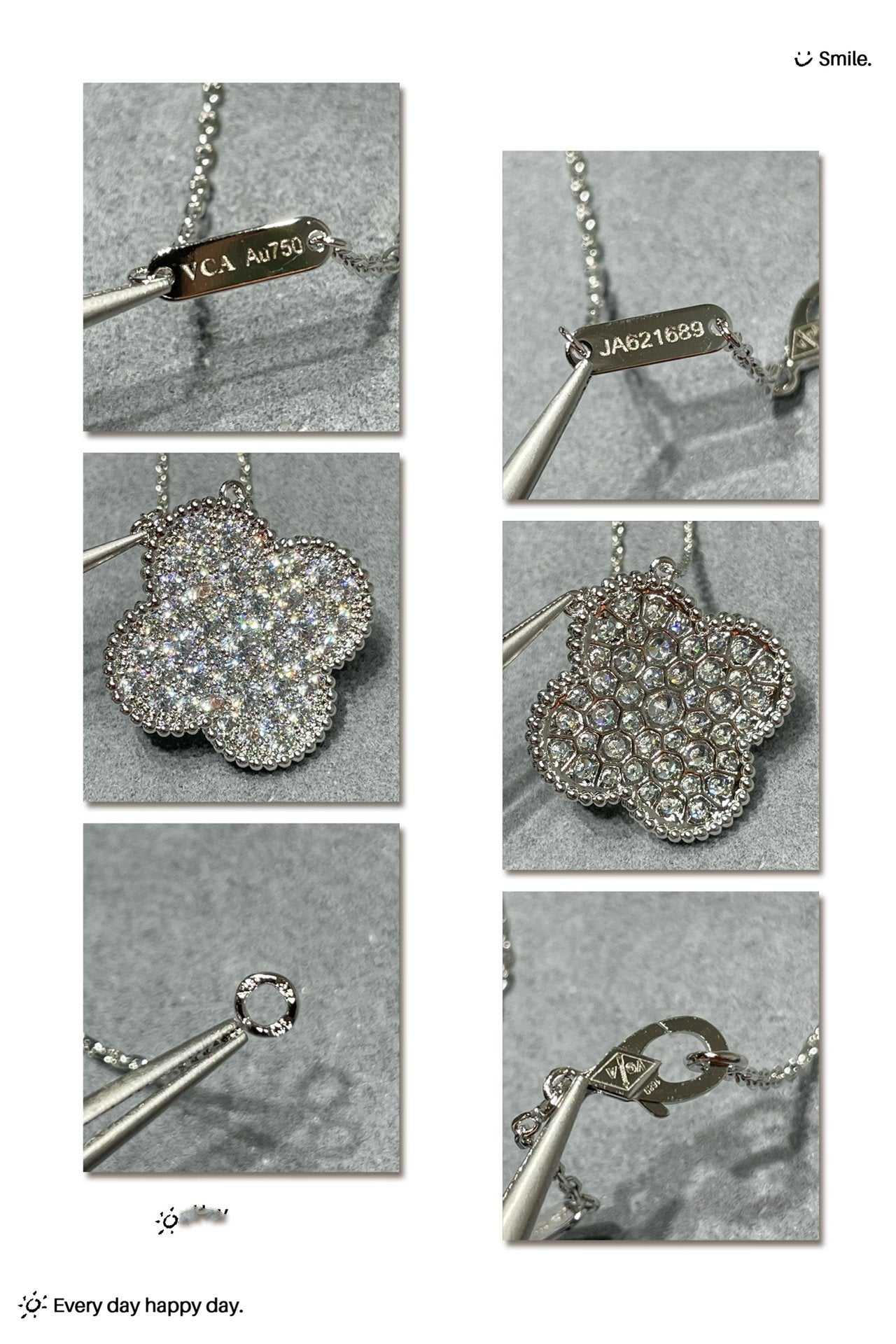 ??MIRA?¡¥CLOVER 25MM LARGE PENDANT DIAMOND PAVED SILVER NECKLACE