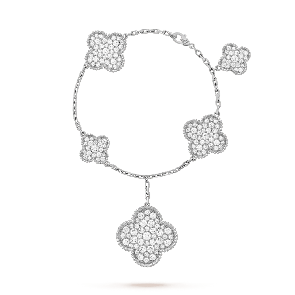 ??MIRA?¡¥CLOVER 6 MOTIFS SILVER DIAMOND BRACELET
