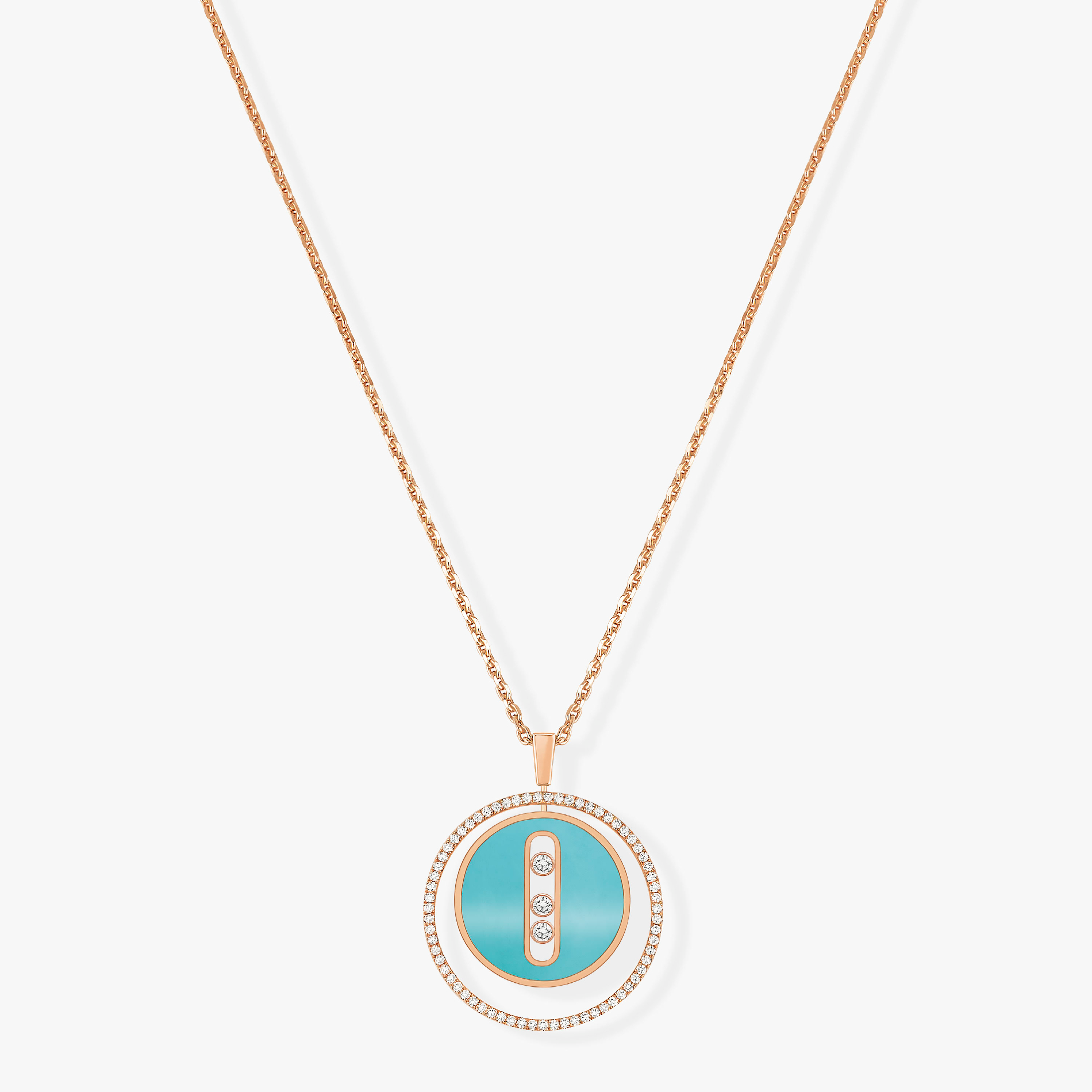 [MIRA]  MOVE 3 DIAMONDS TURQUOISE PINK GOLD DIAMOND NECKLACE