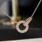 ??MIRA?¡¥LOVE 7.6MM NECKLACE ROSE GOLD AND SILVER  FULL DIAMOND