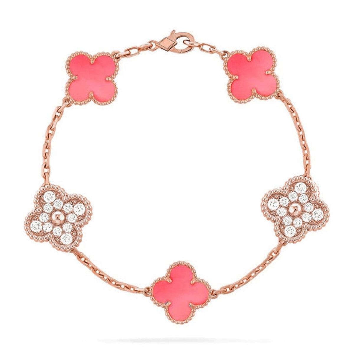 [MIRA]New  CLOVER 5 MOTIFS  PINK MOP BRACELET COLLECTION