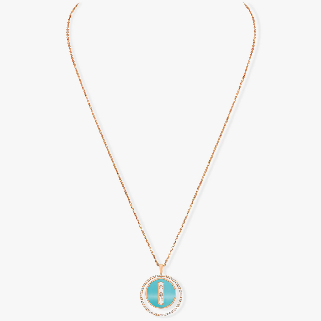 [MIRA]LUCKY MOVE 3 DIAMONDS TURQUOISE PINK GOLD DIAMOND NECKLACE