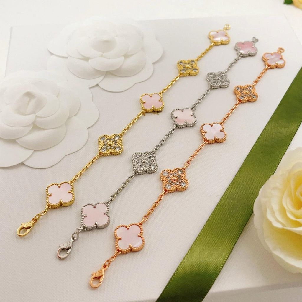 [MIRA]New  CLOVER 5 MOTIFS  PINK MOP BRACELET COLLECTION