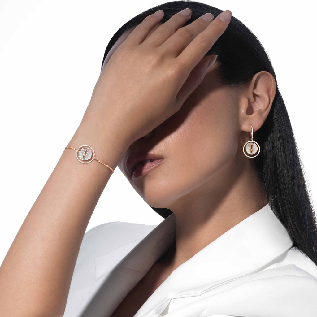 [MIRA]LUCKY MOVE WHITE MOTHER OF PEARL PINK GOLD DIAMOND BRACELET