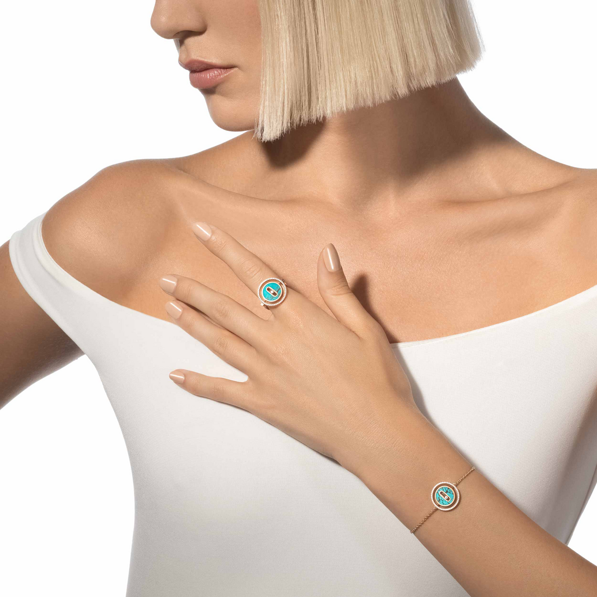 [MIRA]LUCKY MOVE TURQUOISE PINK GOLD DIAMOND BRACELET