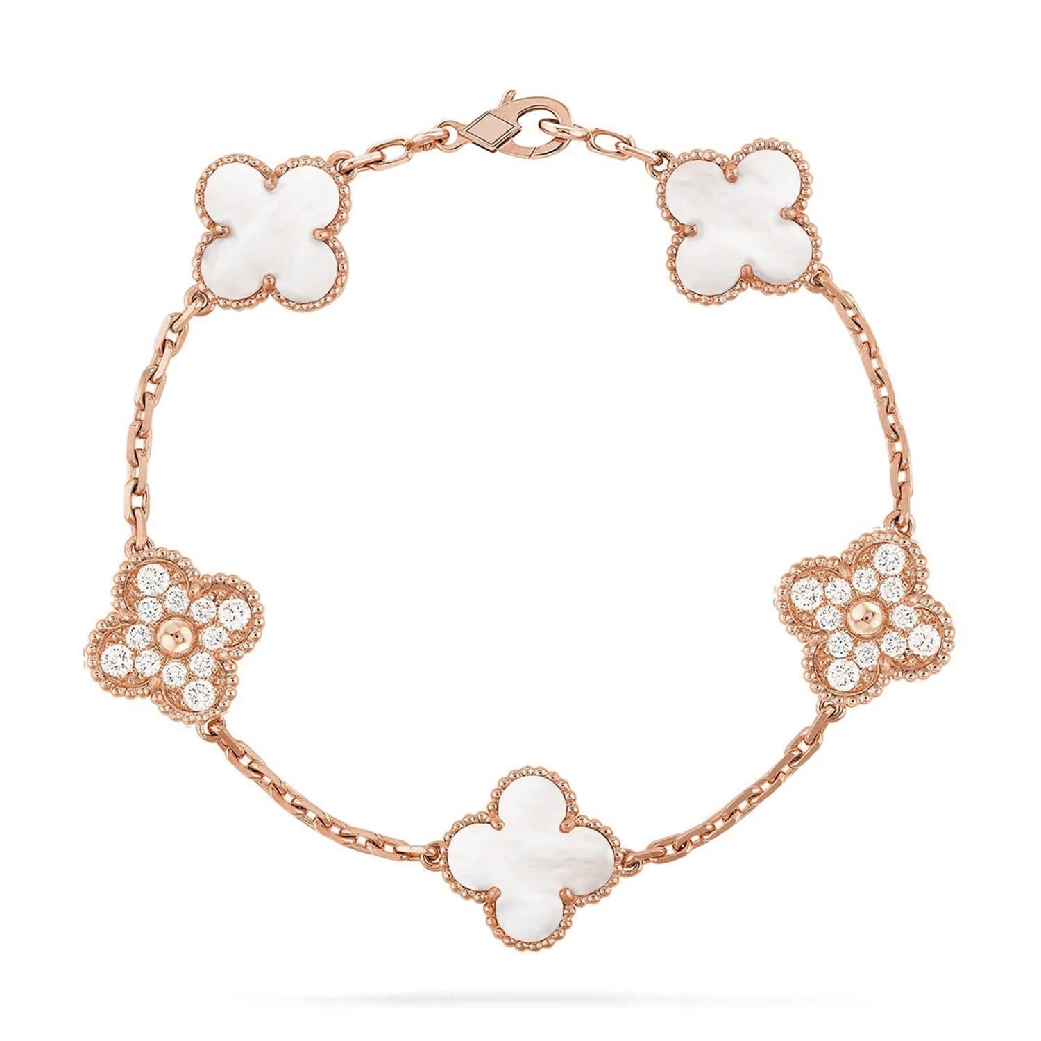 [MIRA]New CLOVER WHITE PEARL MOP 5 MOTIF BRACELET COLLECTION