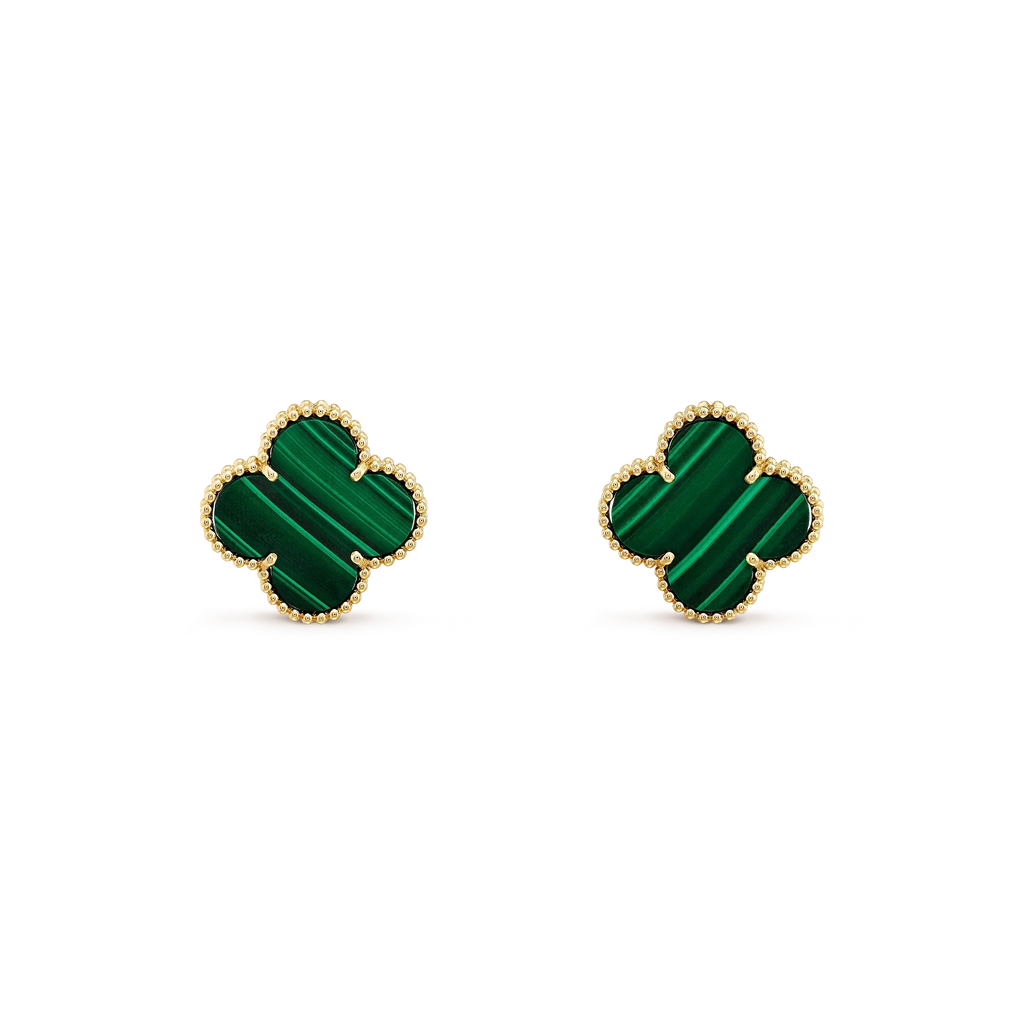 ??MIRA?¡¥CLOVER MINI 9.5MM MALACHITE  EARRINGS