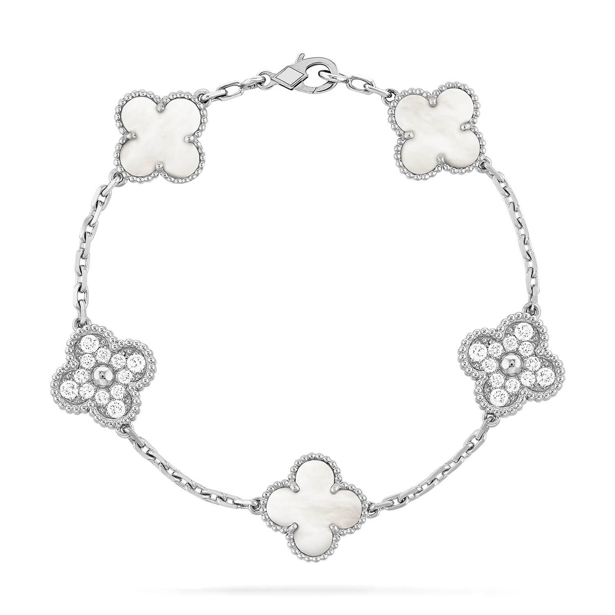 [MIRA]New CLOVER WHITE PEARL MOP 5 MOTIF BRACELET COLLECTION