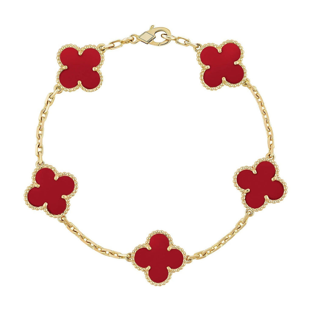 [MIRA]New  CLOVER 5 MOTIF RED CORNELIAN BRACELET COLLECTION