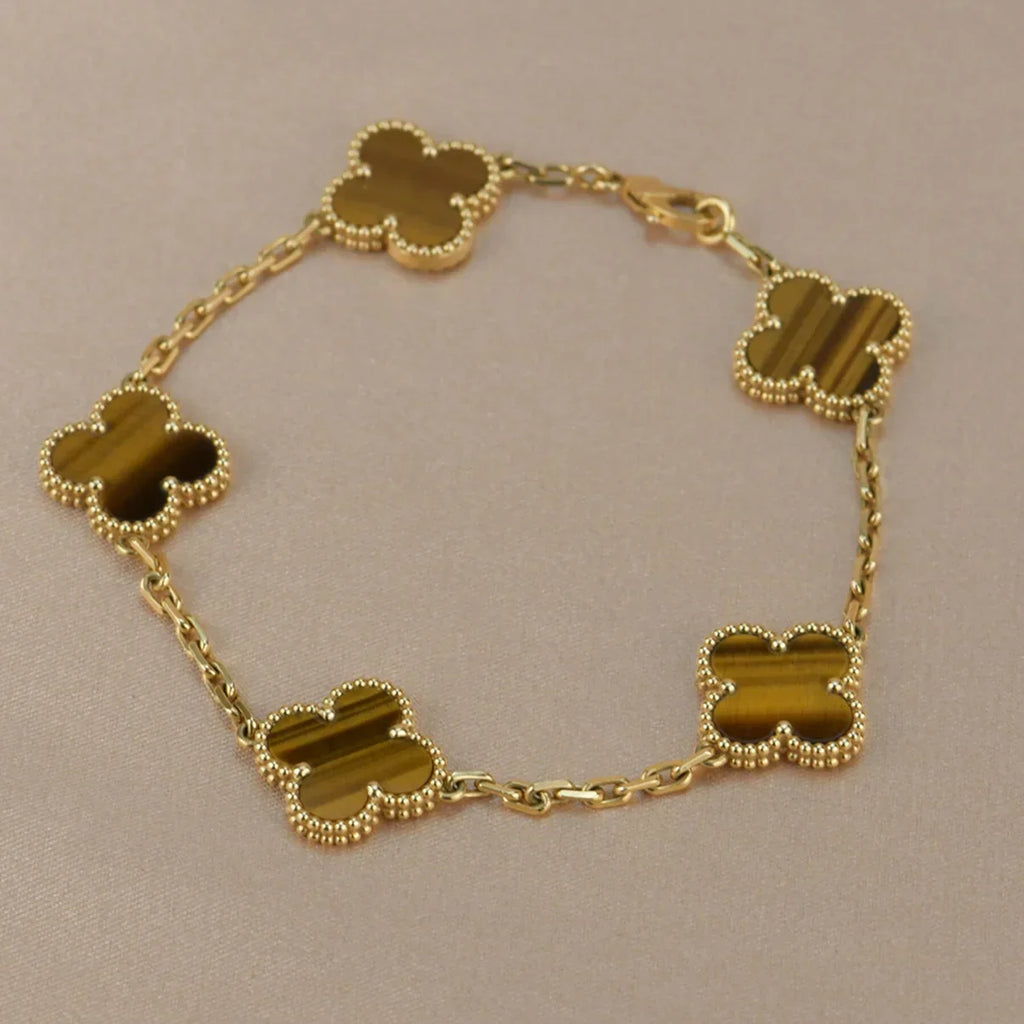 [MIRA]New  CLOVER 5 MOTIFS TIGER EYE BRACELET COLLECTION