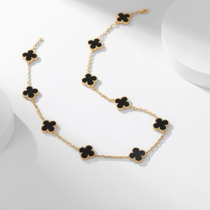 ??MIRA?¡¥CLOVER 10 MOTIFS ONYX NECKLACE
