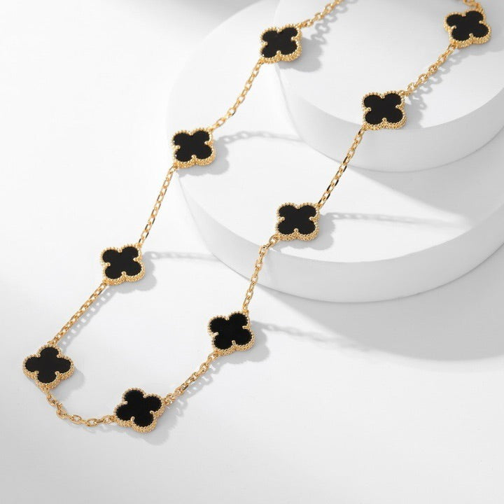 ??MIRA?¡¥CLOVER 10 MOTIFS ONYX NECKLACE