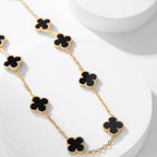 ??MIRA?¡¥CLOVER 10 MOTIFS ONYX NECKLACE