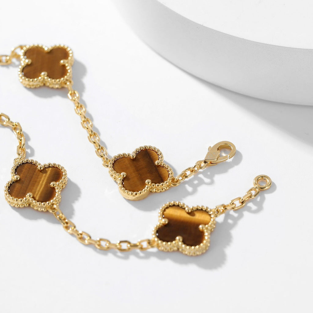 ??MIRA?¡¥CLOVER 10 MOTIFS TIGER EYE NECKLACE
