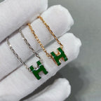 ??MIRA?¡¥POP H GREEN NECKLACE SILVER AND GOLD