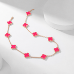 [MIRA] NEW CLOVER 10 MOTIFS PINK ENAMEL NECKLACE