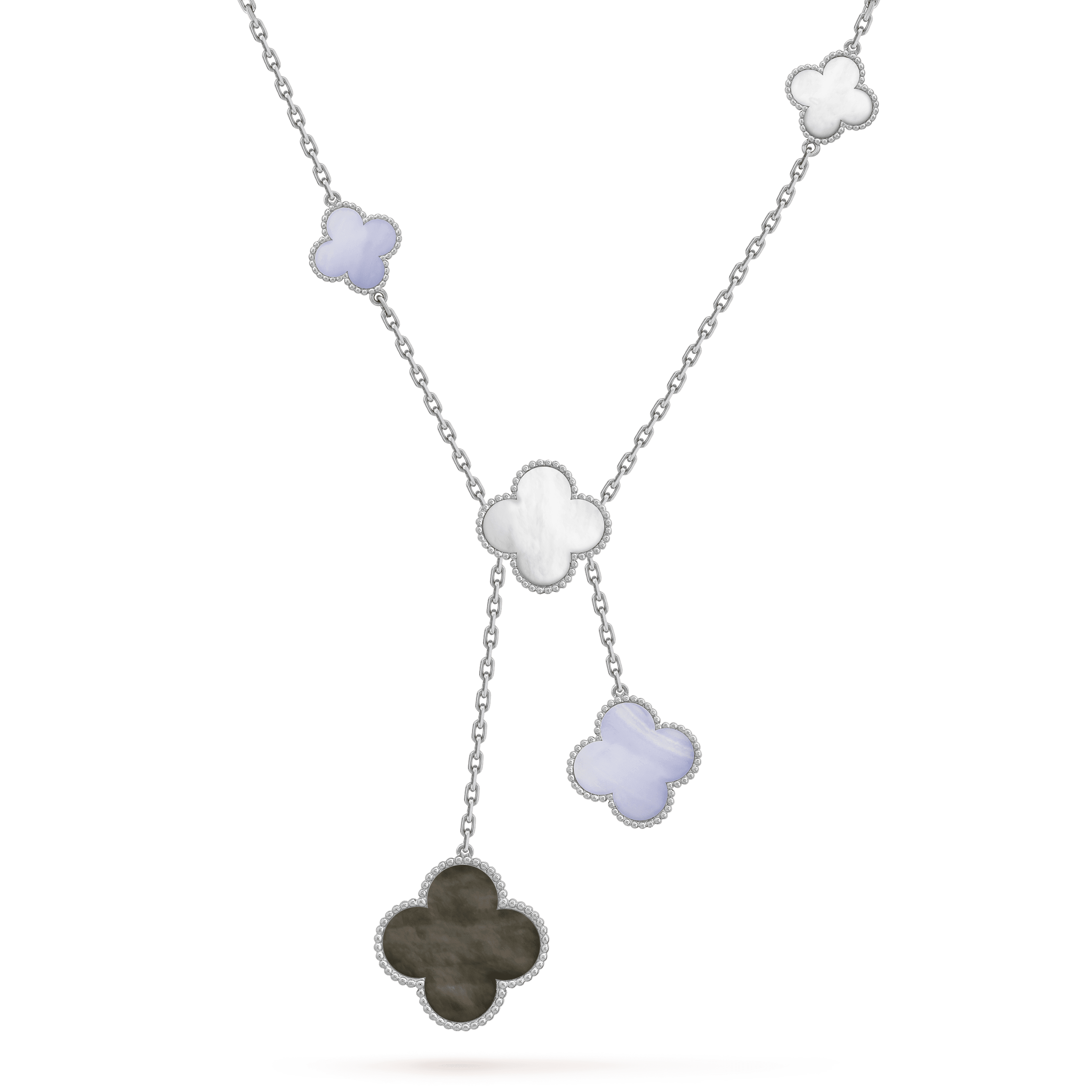 ??MIRA?¡¥CLOVER MOP CHALCEDONY NECKLACE SILVER 6 MOTIF