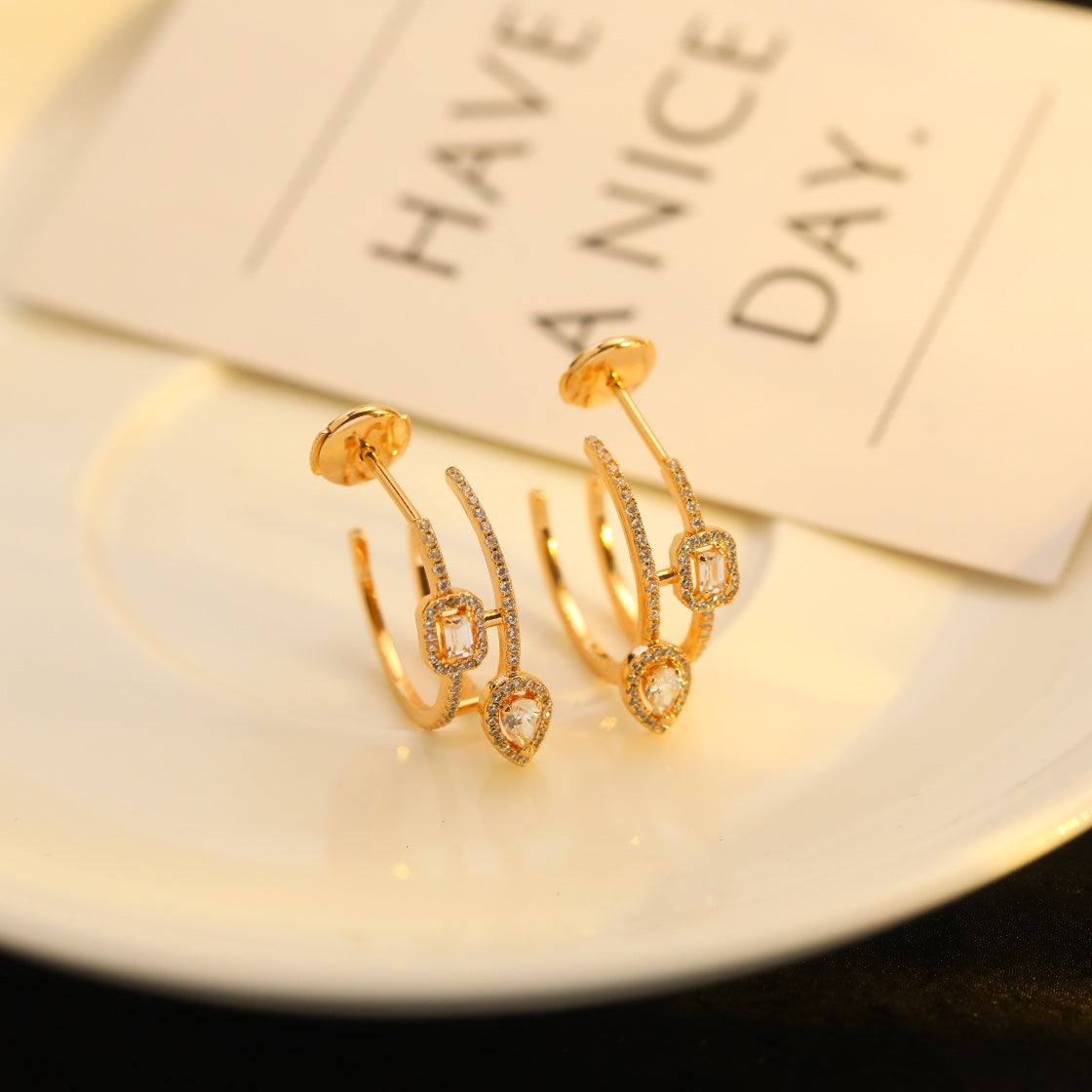 [MIRA] CREOLES MY TWIN 2 RANGS SILVER DIAMOND EARRINGS