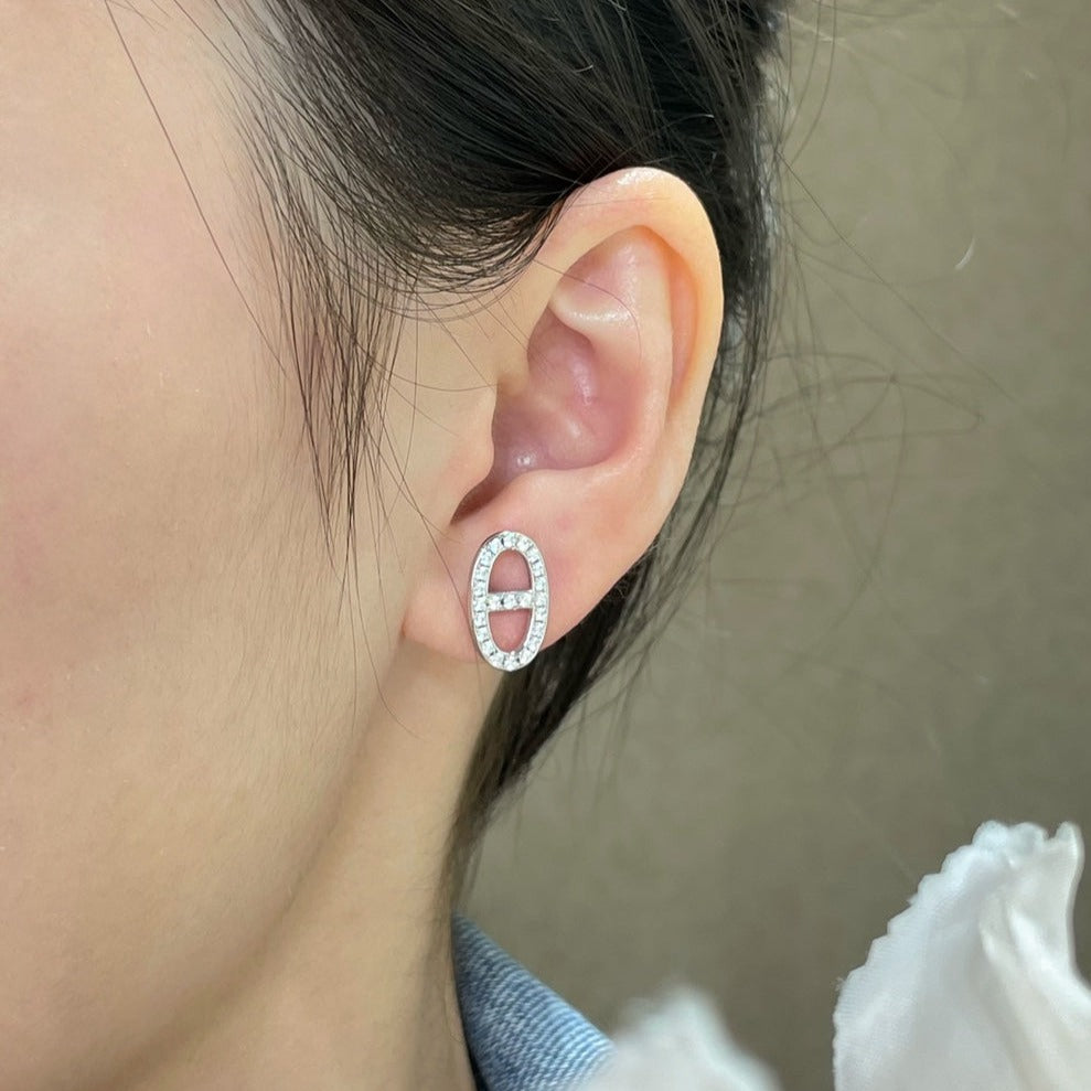??MIRA?¡¥HM FULL DIAMOND PIG NOSE STUD EARRINGS