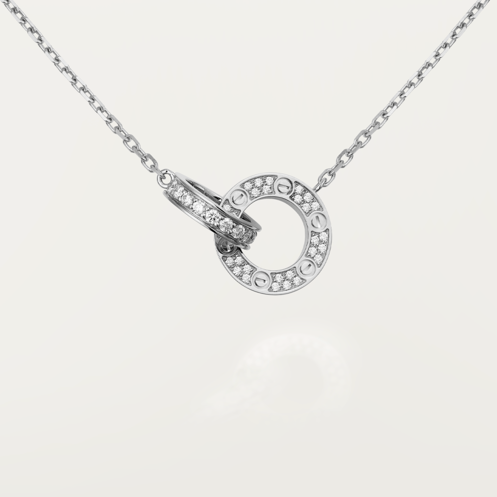 ??MIRA?¡¥LOVE 7.6MM NECKLACE ROSE GOLD AND SILVER  FULL DIAMOND