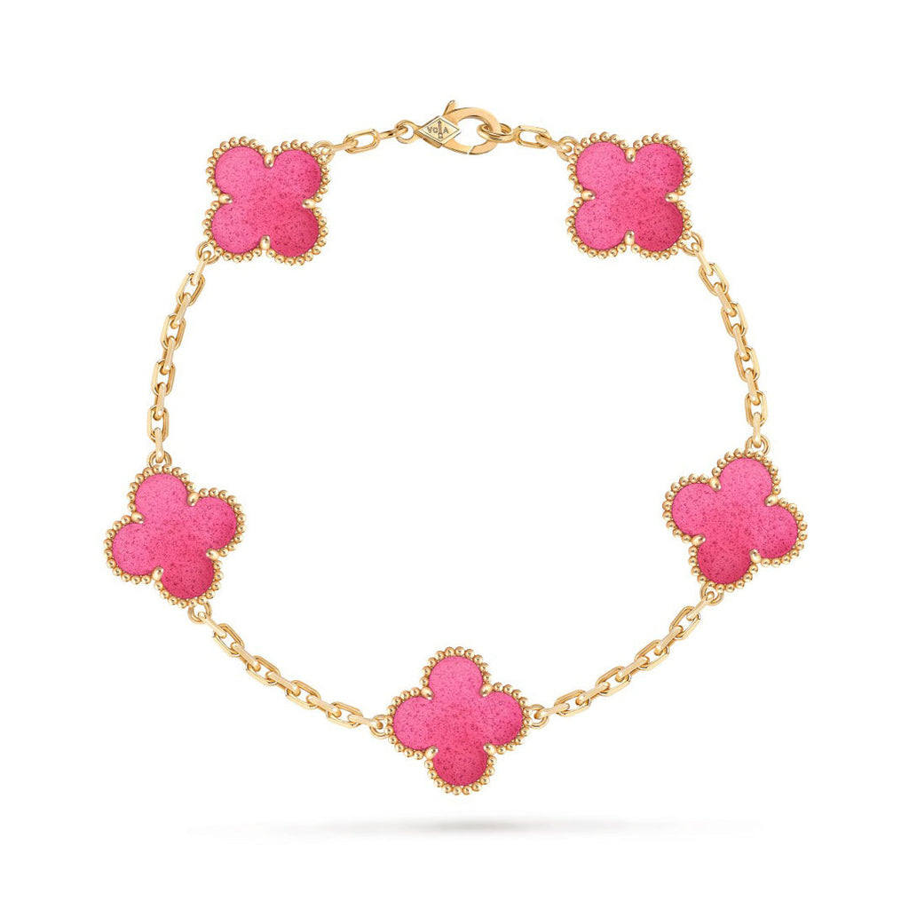 [MIRA] NEW CLOVER 5 MOTIFS PINK ENAMEL BRACELET