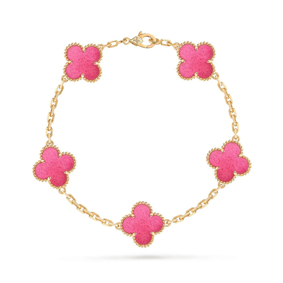 [MIRA] NEW CLOVER 5 MOTIFS PINK ENAMEL BRACELET