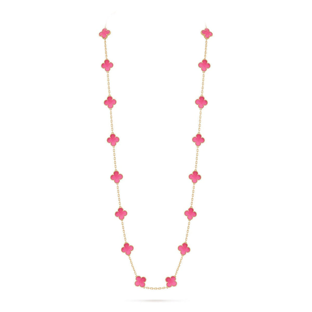 [MIRA] NEW CLOVER 20 MOTIFS PINK ENAMEL NECKLACE