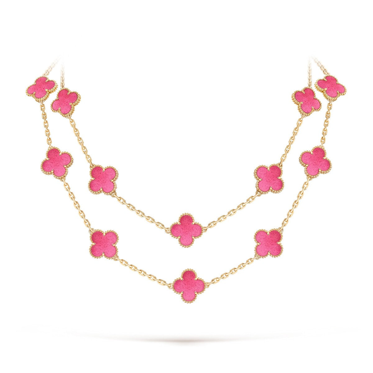 [MIRA] NEW CLOVER 20 MOTIFS PINK ENAMEL NECKLACE