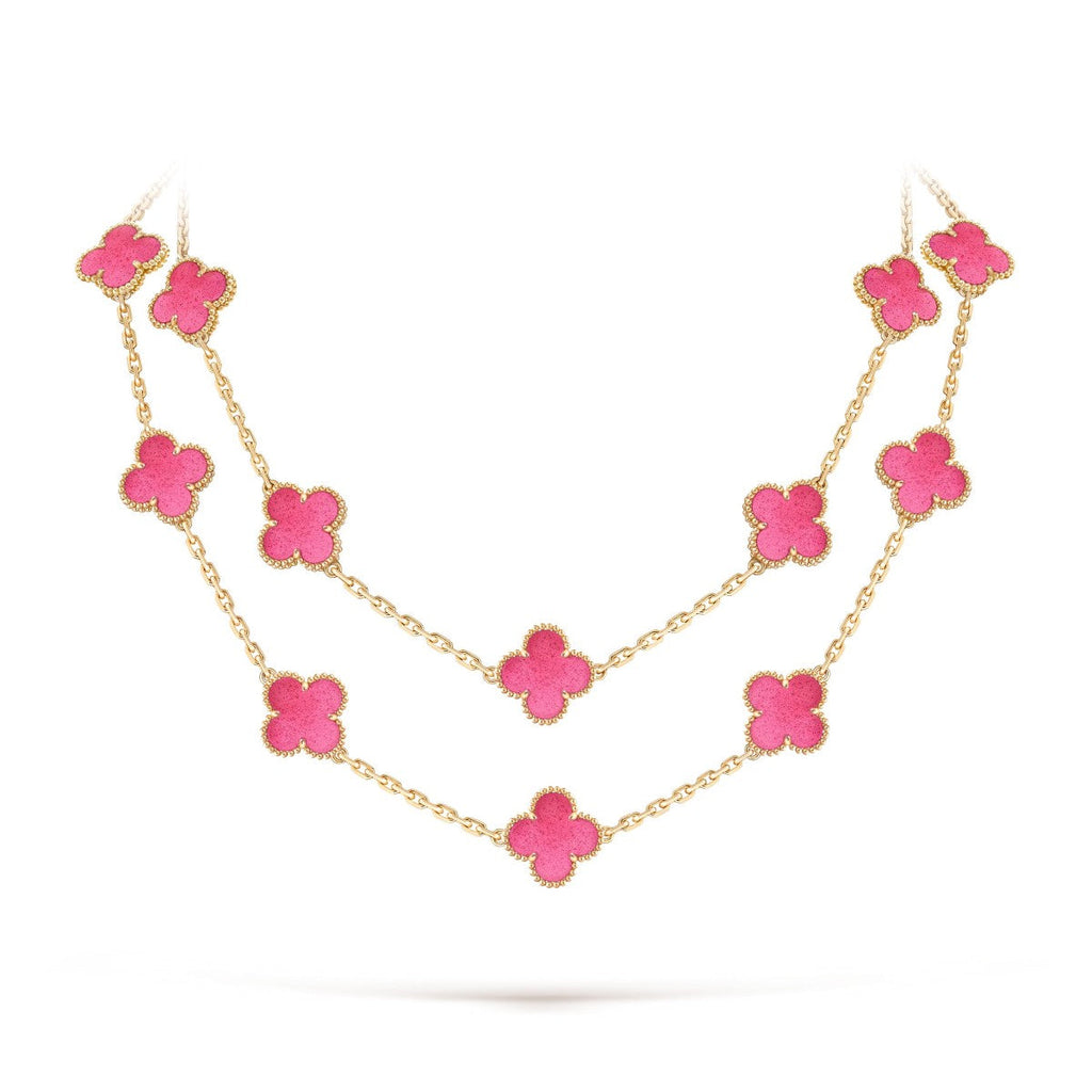 [MIRA] NEW CLOVER 20 MOTIFS PINK ENAMEL NECKLACE