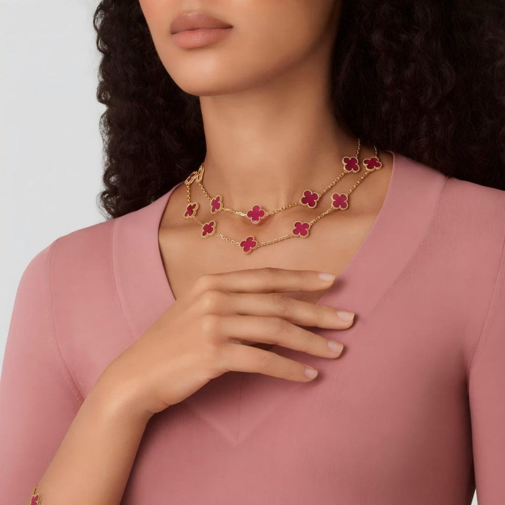 [MIRA] NEW CLOVER 20 MOTIFS PINK ENAMEL NECKLACE