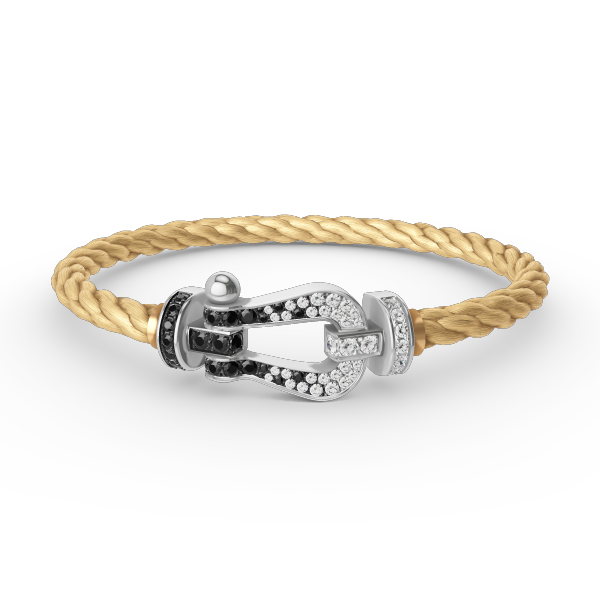 ??MIRA?¡¥FORCE LARGE HORSESHOE BLACK WHITE DIAMOND BRACELET SILVER