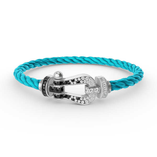 ??MIRA?¡¥FORCE LARGE HORSESHOE BLACK WHITE DIAMOND BRACELET SILVER