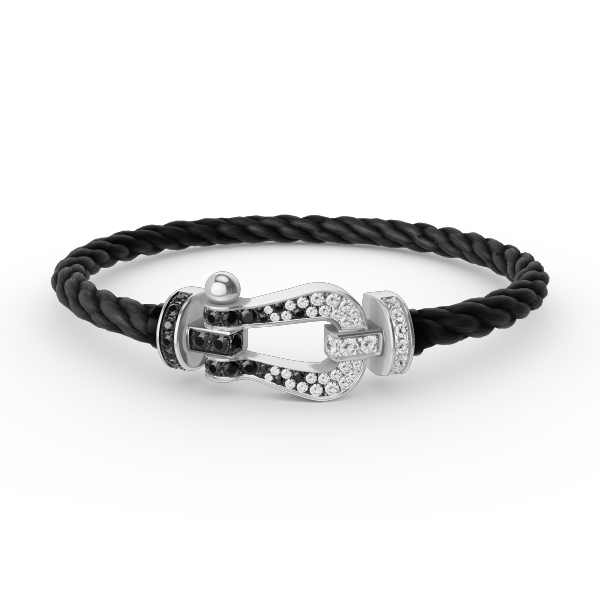 ??MIRA?¡¥FORCE LARGE HORSESHOE BLACK WHITE DIAMOND BRACELET SILVER