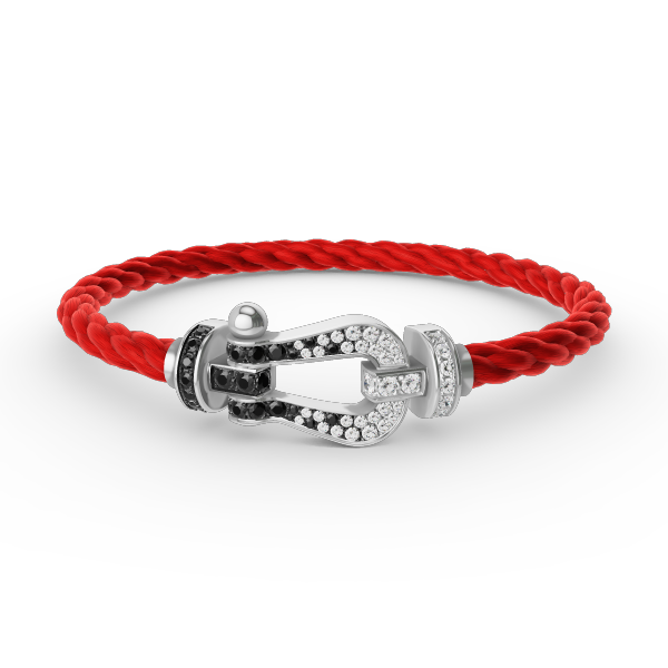 ??MIRA?¡¥FORCE LARGE HORSESHOE BLACK WHITE DIAMOND BRACELET SILVER