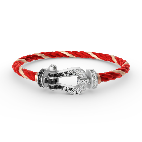 ??MIRA?¡¥FORCE LARGE HORSESHOE BLACK WHITE DIAMOND BRACELET SILVER