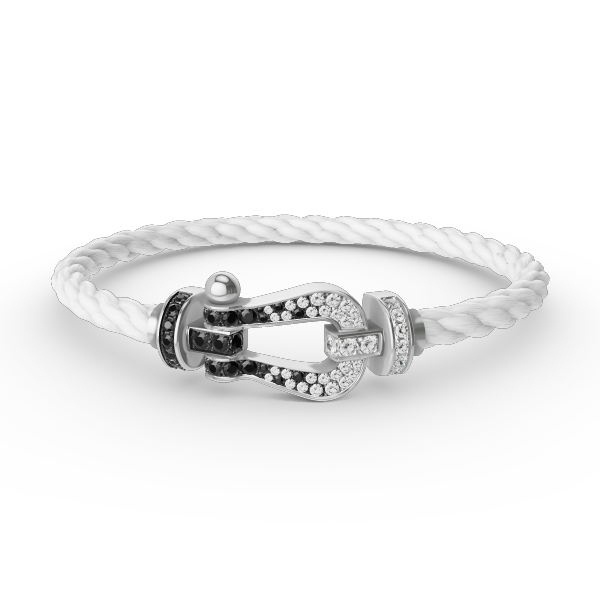 ??MIRA?¡¥FORCE LARGE HORSESHOE BLACK WHITE DIAMOND BRACELET SILVER