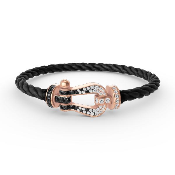 ??MIRA?¡¥FORCE LARGE HORSESHOE BLACK WHITE DIAMOND BRACELET ROSE GOLD