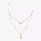 [MIRA]2 Rows Rose Gold Diamond Pave_ Necklace Move Uno